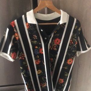 Zara Polo Shirt, Floral with Stripes